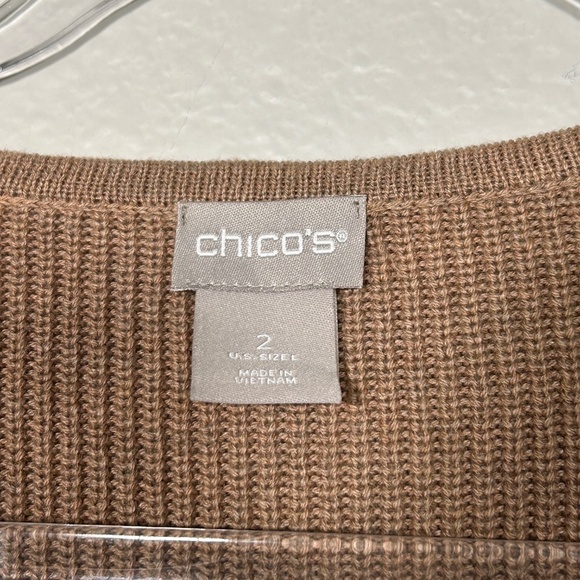 Chicos size 2 Large pullover rib sweater 3/4 sleeve brown cotton shirttail hem - Picture 10 of 12